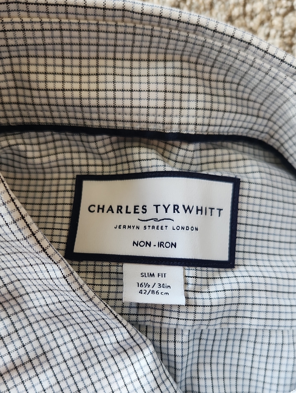 Charles Tyrwhitt White Dress Shirt with Black Windowpane Grid